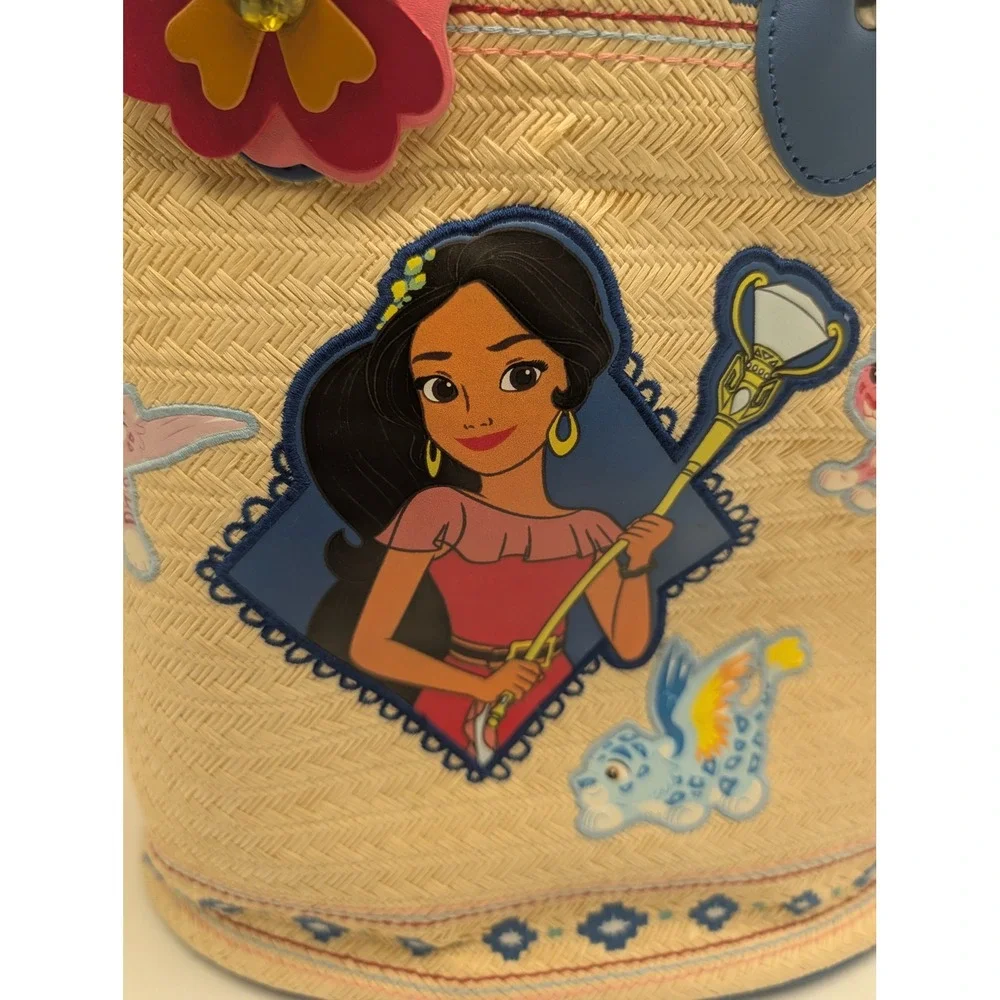 Disney Store Elena of Avalor Straw Tote Bag Blue Woven Basket Jaquin Flower